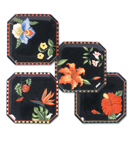 Tropical Collection Set of 4 Dessert Plates 8" Sq.